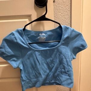 Blue Ribbed Crop Top